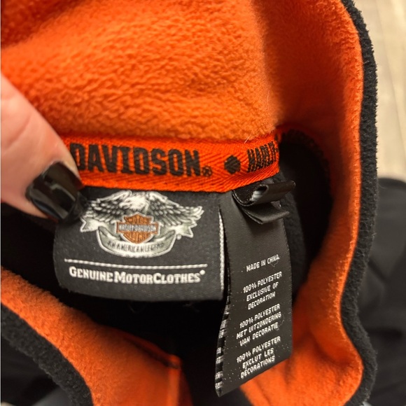 Harley-Davidson Black and Orange Men's Fleece Quarter Zip Size Large - Picture 3 of 5
